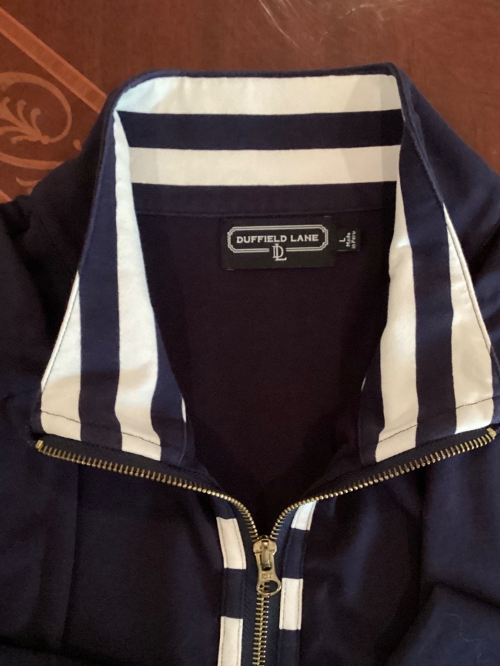 DUFFIELD LANE NAVY WHITE ZIP-UP LONG SLEEVE COTTON JACKET SIZE L